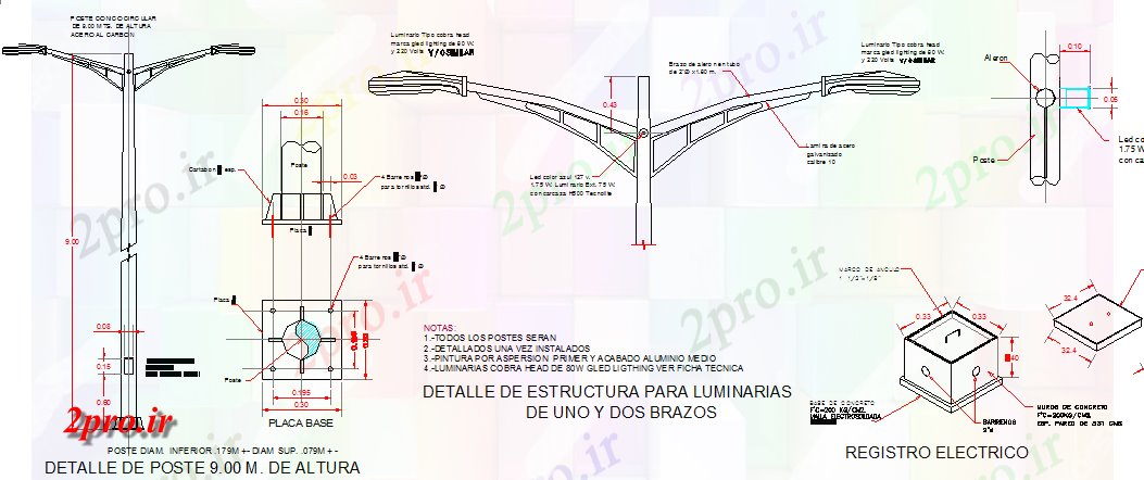 دانلود نقشه معماری قطب نورپردازی فولاد از نصب و راه اندازی خیابان جزئیات (کد66975)