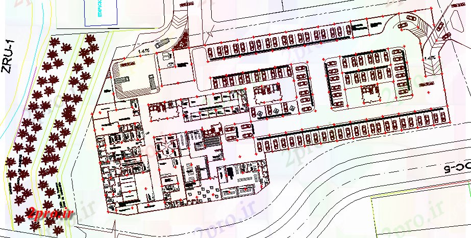 دانلود نقشه بیمارستان -  درمانگاه -  کلینیک محوطه سازی از بیمارستان کودکان با پارکینگ و ساختار (کد67004)