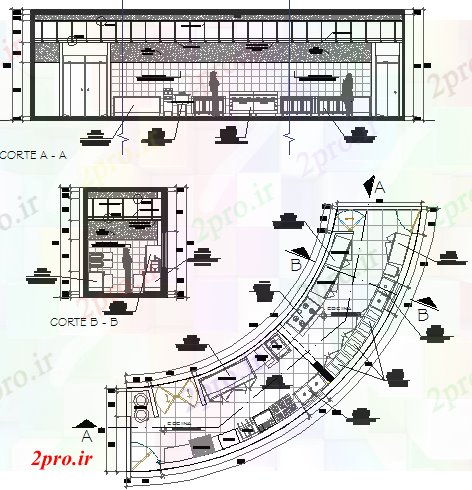 دانلود نقشه آشپزخانه جزئیات معماری آشپزخانه و  نردبان  (کد67017)
