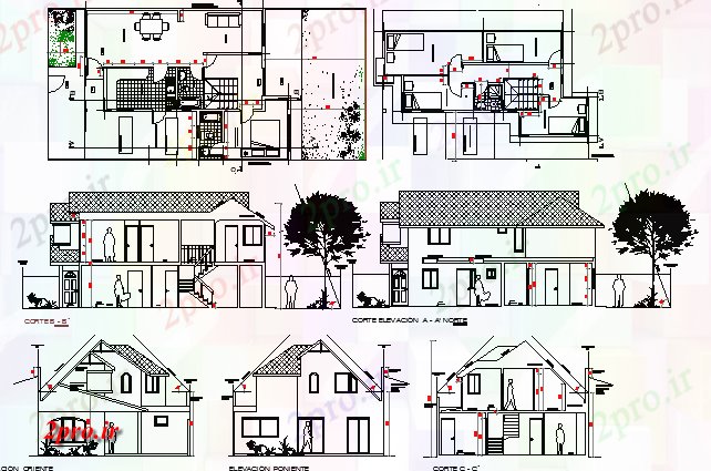 دانلود نقشه مسکونی ، ویلایی ، آپارتمان و خانواده مسکن معماری پروژه های 8 در 11 متر (کد67053)