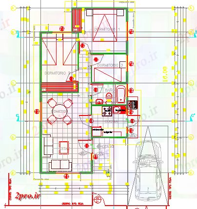 دانلود نقشه مسکونی ، ویلایی ، آپارتمان یک خانواده طراحی معماری خانه 11 در 21 متر (کد67057)