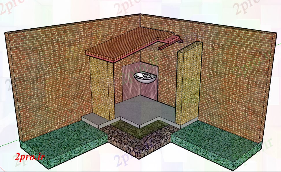 دانلود نقشه بلوک حمام و توالتطراحی تریدی از موضع شستن دست با  سینک (کد67061)