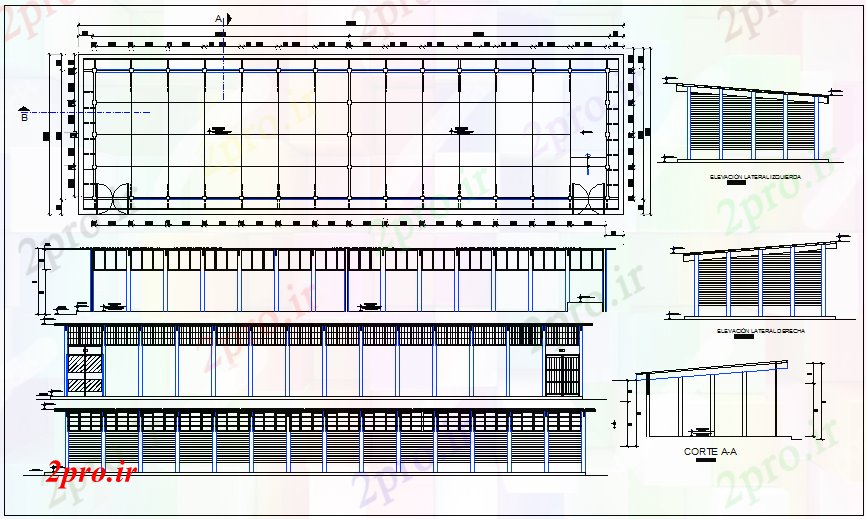 دانلود نقشه کارخانه صنعتی  ، کارگاه ساختار کارخانه طرحی جزئیات    (کد67071)