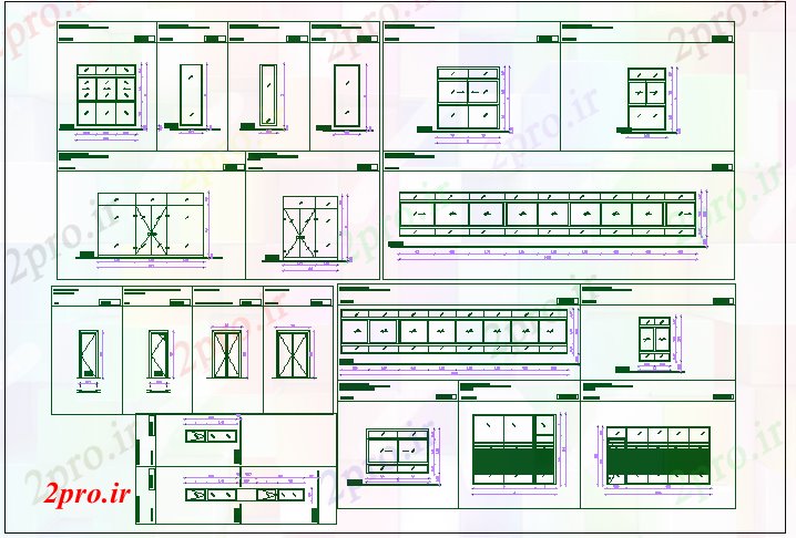 دانلود نقشه درب و پنجره درب و پنجره نما جزئیات 21 در 28 متر (کد67105)
