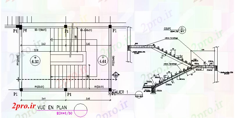 دانلود نقشه جزئیات ساخت و ساز جزئیات مسلح راه پله بتنی ساخت و ساز (کد67122)