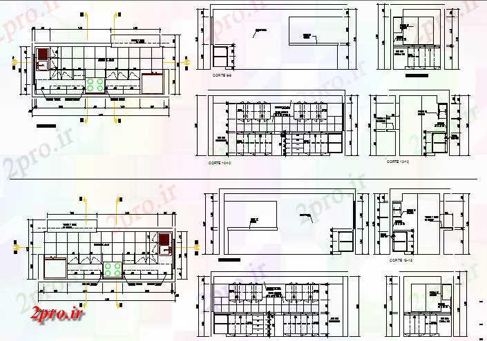 دانلود نقشه آشپزخانه ماژول از آشپزخانه رستوران پروژه معماری (کد67140)