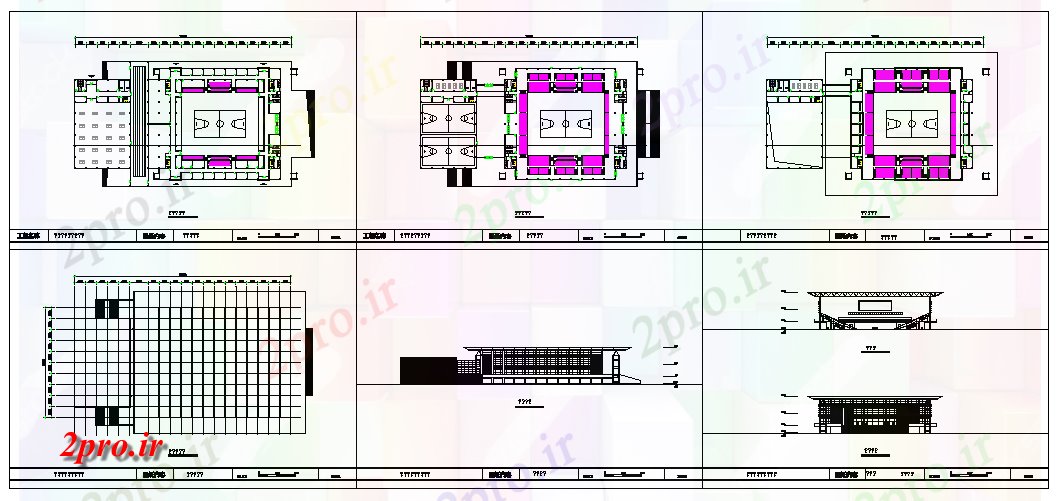 دانلود نقشه ورزشگاه ، سالن ورزش ، باشگاه جزئیات پروژه مرکز ملی ورزش 60 در 118 متر (کد67148)