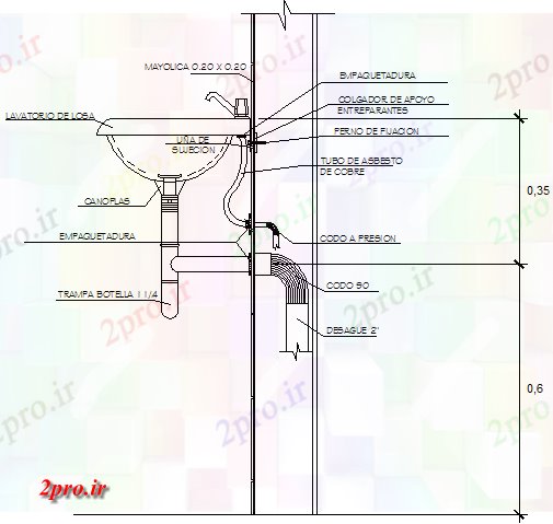 دانلود نقشه جزئیات لوله کشی جزئیات نصب و راه اندازی سینک حمام (کد67171)