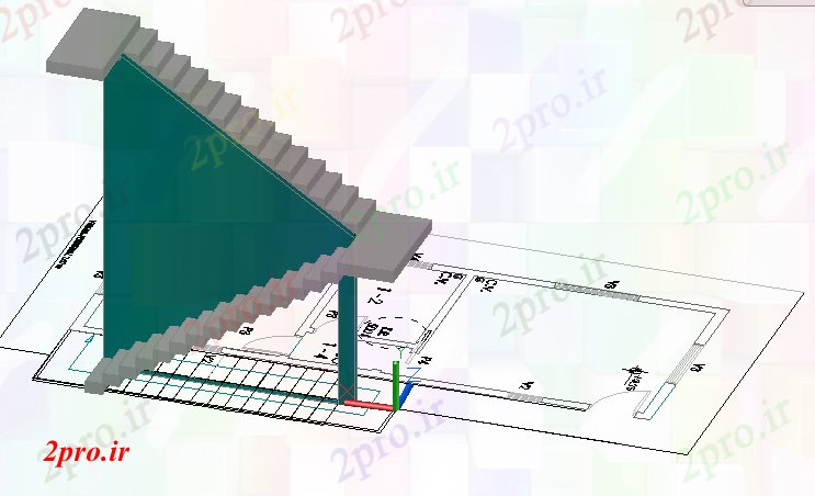 دانلود نقشه جزئیات معماری طراحی تریدی از راه پله با  نردبان (کد67176)