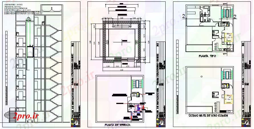 دانلود نقشه  جزئیات آسانسور و    نصب و راه اندازی و راه پله  ساخت (کد67182)