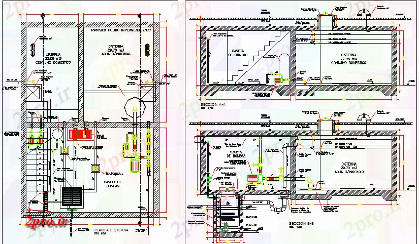 دانلود نقشه جزئیات ساخت و ساز مخزن آب ساخت جزئیات سازنده  (کد67189)
