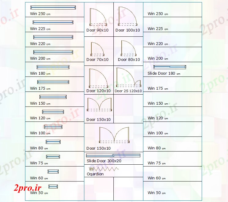 دانلود نقشه بلوک مبلمان پنجره درب با جزئیات ابعاد بلوک (کد67205)