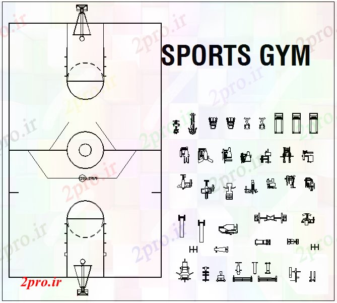 دانلود نقشه بلوک سخت افزار بلوک های ورزشی تجهیزات سالن های بدنسازی    (کد67275)