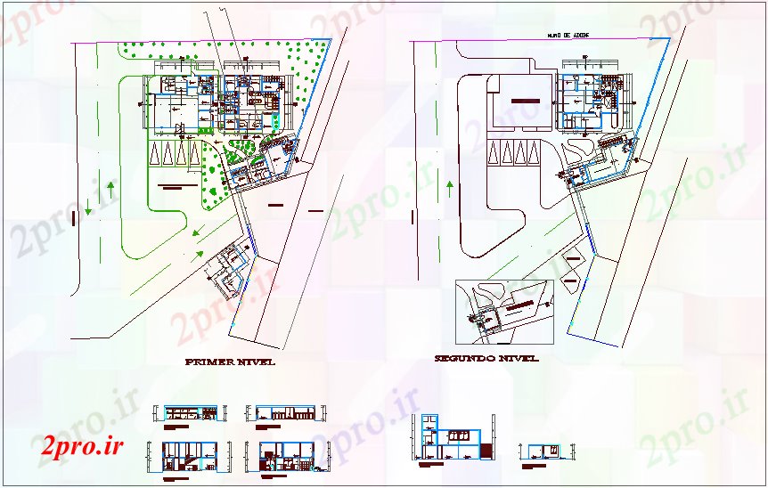 دانلود نقشه ساختمان اداری - تجاری - صنعتی اول، طبقه دوم و بخش از دفتر 10 در 25 متر (کد67310)