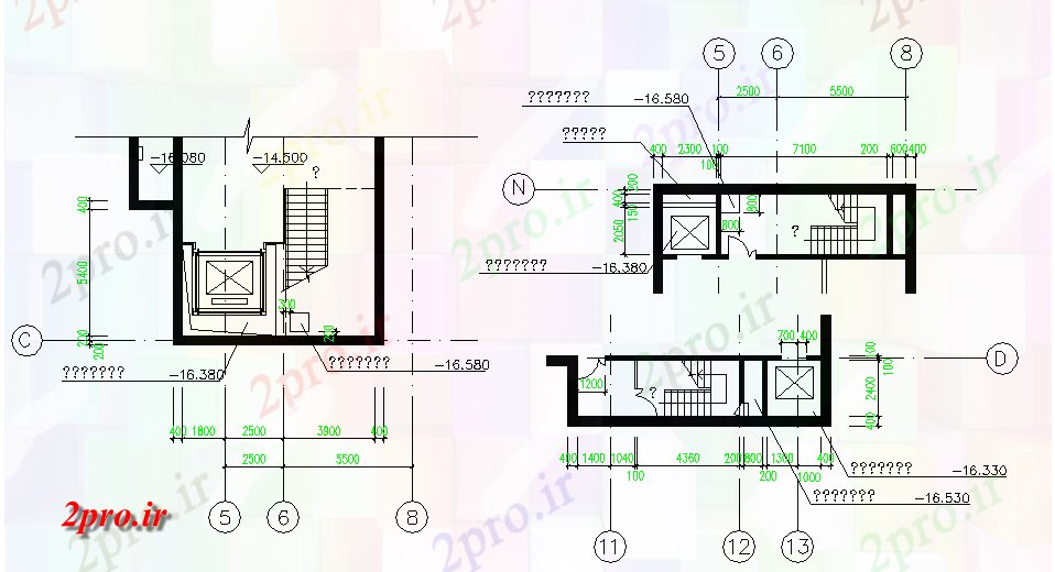 دانلود نقشه  جزئیات آسانسور و   بخش پله  برش (کد67395)