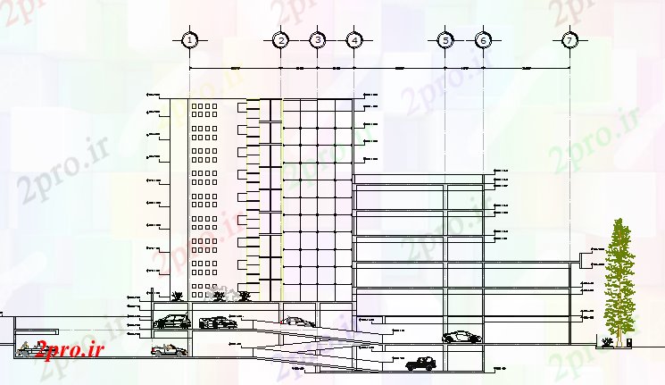 دانلود نقشه مسکونی  ، ویلایی ، آپارتمان  نمای با بخش جانبی پارکینگ، مسکن تجاری ساخت (کد67401)