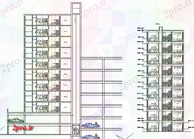 دانلود نقشه مسکونی  ، ویلایی ، آپارتمان   مقطعی جانبی مسکن تجاری ساخت (کد67402)