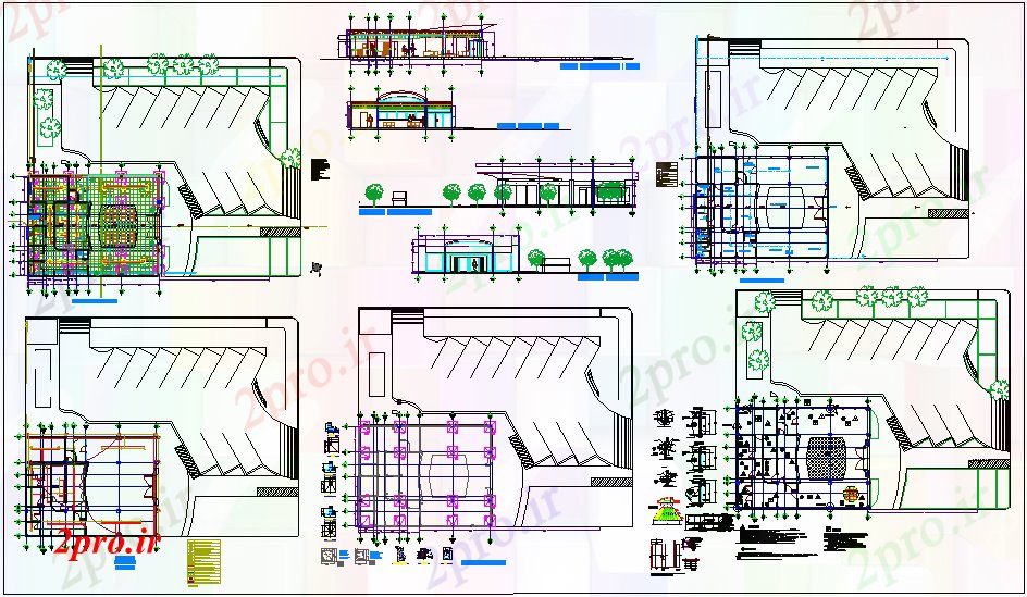 دانلود نقشه بانک ها طراحی پروژه بانک با طرحی های معماری، هیدرولیکی و الکتریکی با نما و بخش 15 در 18 متر (کد67408)