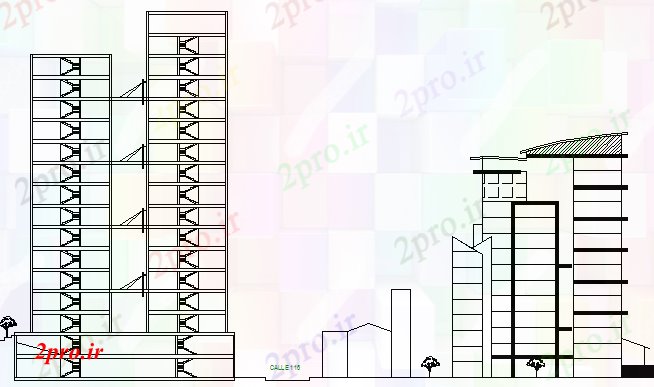 دانلود نقشه ساختمان اداری - تجاری - صنعتی به دفتر شرکت نما برج و بخش جزئیات 71 در 90 متر (کد67418)