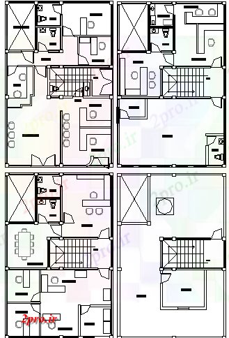 دانلود نقشه ساختمان اداری - تجاری - صنعتی چهار دفتر کفپوش کف طراحی طرح 8 در 13 متر (کد67438)