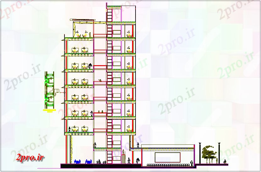 دانلود نقشه ساختمان اداری - تجاری - صنعتی  بخشی از ساختمان اداری با سطح طبقه (کد67442)