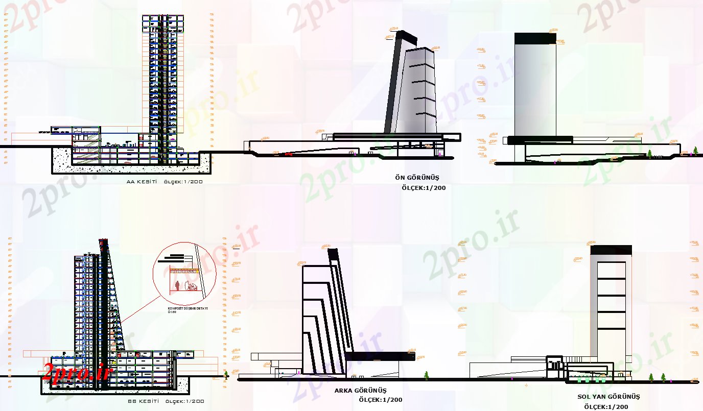 دانلود نقشه ساختمان مرتفعبلند ساخت بخش جزئیات 40 در 143 متر (کد67474)
