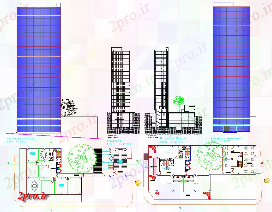 دانلود نقشه ساختمان مرتفعساختمان های بلند طرحی جزئیات 13 در 25 متر (کد67481)