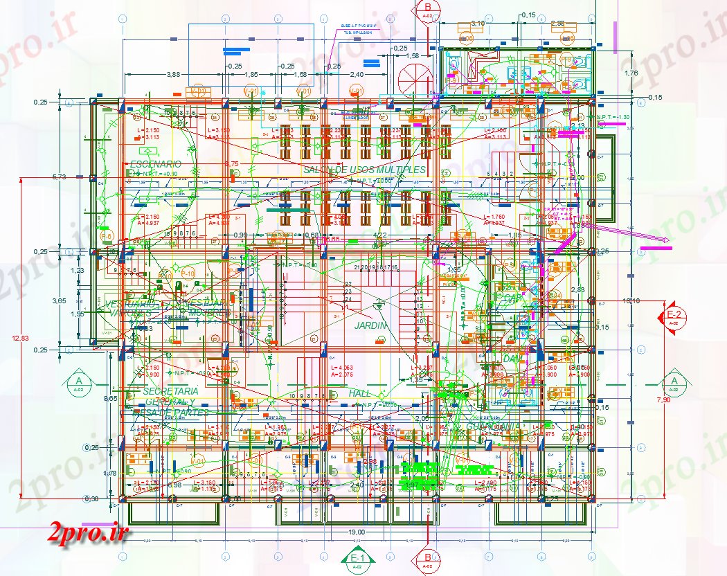 دانلود نقشه معماری ساختمان اداری طراحی های برقی و طراحی  جزئیات (کد67502)