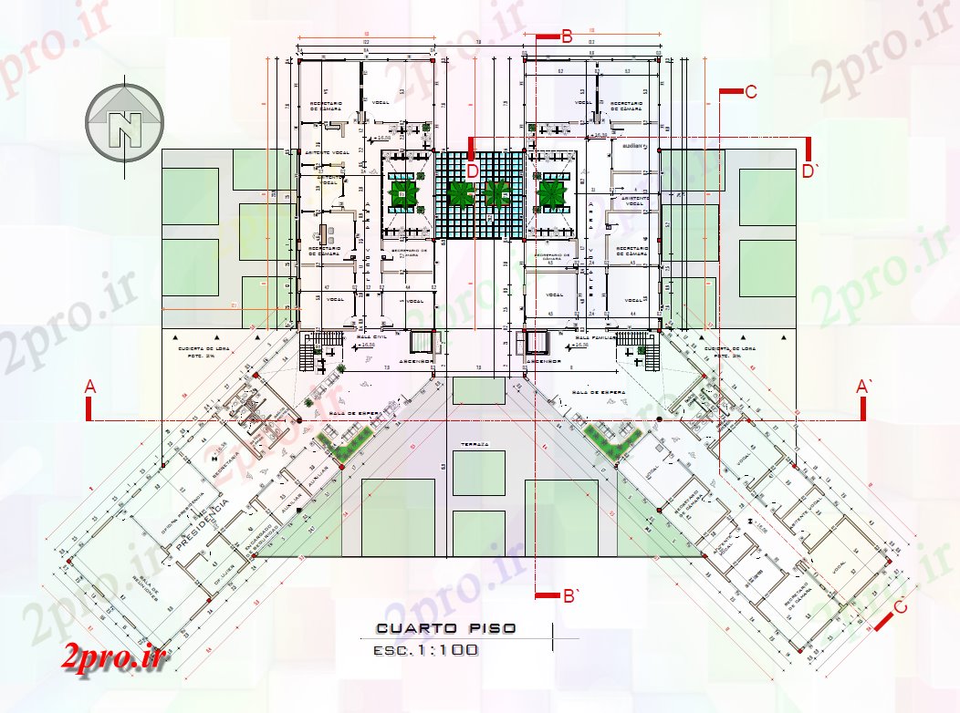 دانلود نقشه  ساختمان دولتی ، سازمانی عدالت طرحی دادگاه جزئیات    (کد67505)