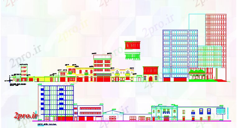 دانلود نقشه ساختمان اداری - تجاری - صنعتی دفتر دو بعدی  نما جزئیات  و طراحی ساختمان (کد67519)