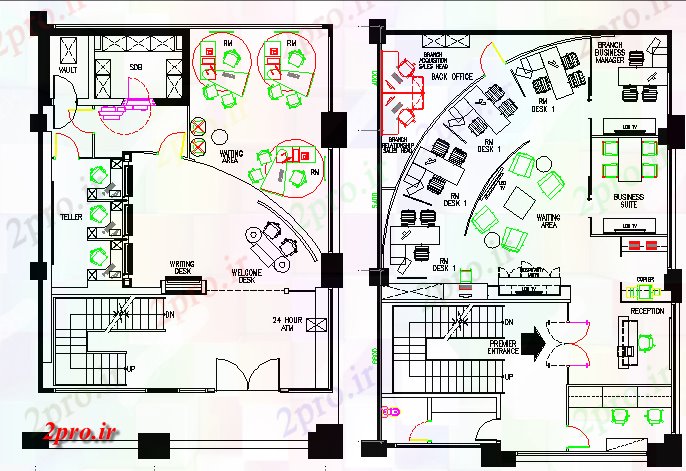 دانلود نقشه ساختمان اداری - تجاری - صنعتی مبلمان جزئیات از دفتر 27 در 34 متر (کد67520)