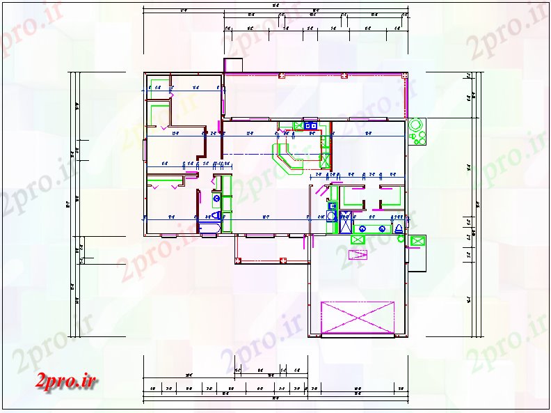 دانلود نقشه مسکونی ، ویلایی ، آپارتمان خانه طراحی جزئیات 69 در 69 متر (کد67541)