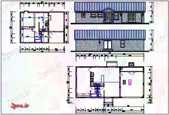 دانلود نقشه مسکونی ، ویلایی ، آپارتمان طرحی خانه و نما جزئیات 28 در 40 متر (کد67564)