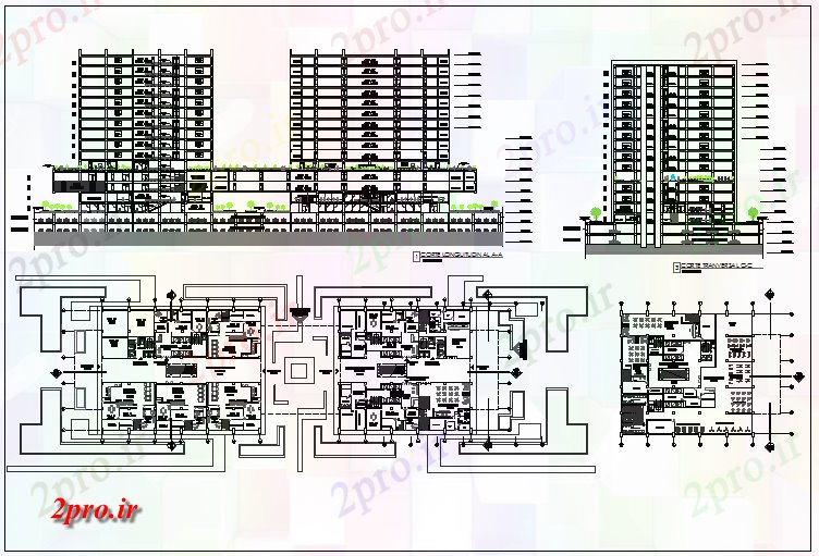 دانلود نقشه هتل - رستوران - اقامتگاه جزئیات طرحی ساختمان هتل 48 در 157 متر (کد67567)