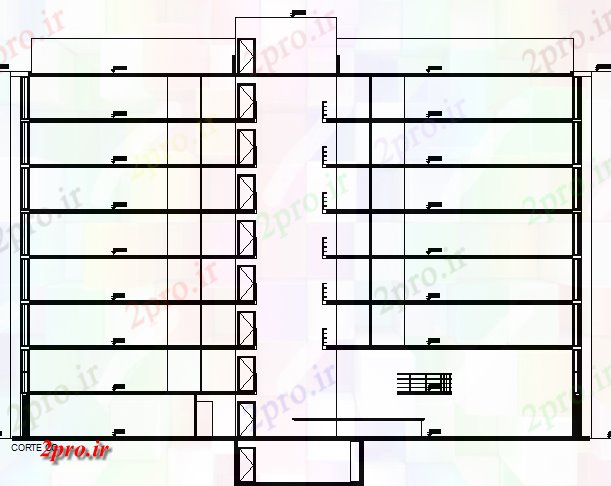 دانلود نقشه ساختمان اداری - تجاری - صنعتی مشخصات اصلی مقطعی از چند طبقه ساختمان اداری    (کد67569)