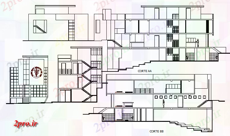 دانلود نقشه ساختمان اداری - تجاری - صنعتی اتحادیه حرفه ای ساخت نما کامل و  فرم (کد67592)