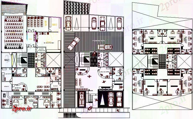 دانلود نقشه ساختمان اداری - تجاری - صنعتی زمین، اول و دوم جزئیات طرحی طبقه از وزارت منتشر ساختمان اداری 18 در 27 متر (کد67607)