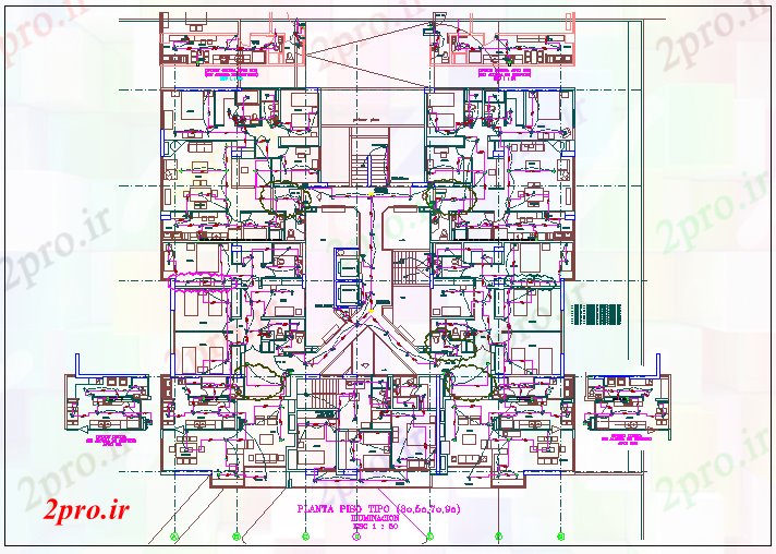 دانلود نقشه ساختمان اداری - تجاری - صنعتی طبقه ساختار تجاری طرحی جزئیات 29 در 33 متر (کد67652)