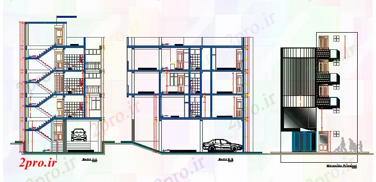 دانلود نقشه ساختمان اداری - تجاری - صنعتی آپارتمان دفتر شرکت ساخت و ساز نما و بخش جزئیات 9 در 14 متر (کد67690)