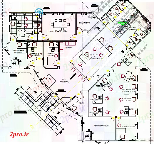 دانلود نقشه شرکت ، دفتر کار ، سازمان ، ادارهساختار شورای شهرستان طرحی دفتر جزئیات 16 در 32 متر (کد67705)