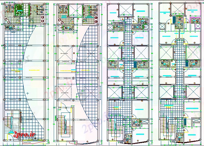 دانلود نقشه ساختمان اداری - تجاری - صنعتی طرحی طبقه جزئیات طرحی از دفتر چهار کفپوش ساخت 8 در 25 متر (کد67711)
