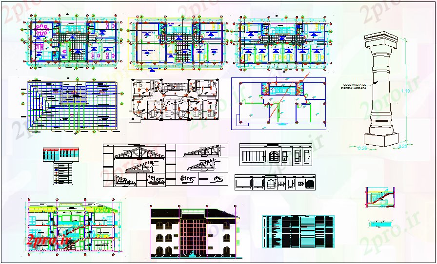 دانلود نقشه ساختمان دولتی ، سازمانی شهرداری طرحی معماری ساختمان با درب، پنجره، ستون و دیدگاه های الکتریکی 18 در 39 متر (کد67719)