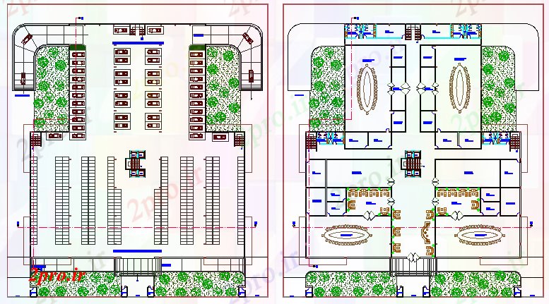 دانلود نقشه ساختمان اداری - تجاری - صنعتی زیرزمین و طبقه اول طرحی معماری جزئیات طرح (کد67727)