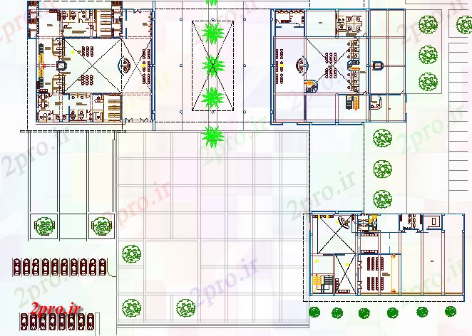 دانلود نقشه ساختمان اداری - تجاری - صنعتی محوطه سازی جزئیات با ساختار شهرداری ساخت (کد67739)