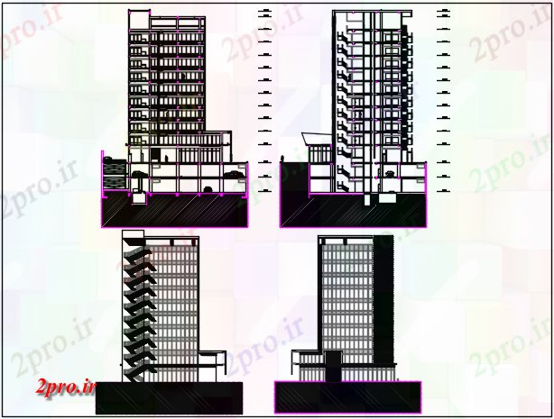 دانلود نقشه ساختمان مرتفعسازه های بلند ساخت نما و بخش جزئیات 26 در 28 متر (کد67781)