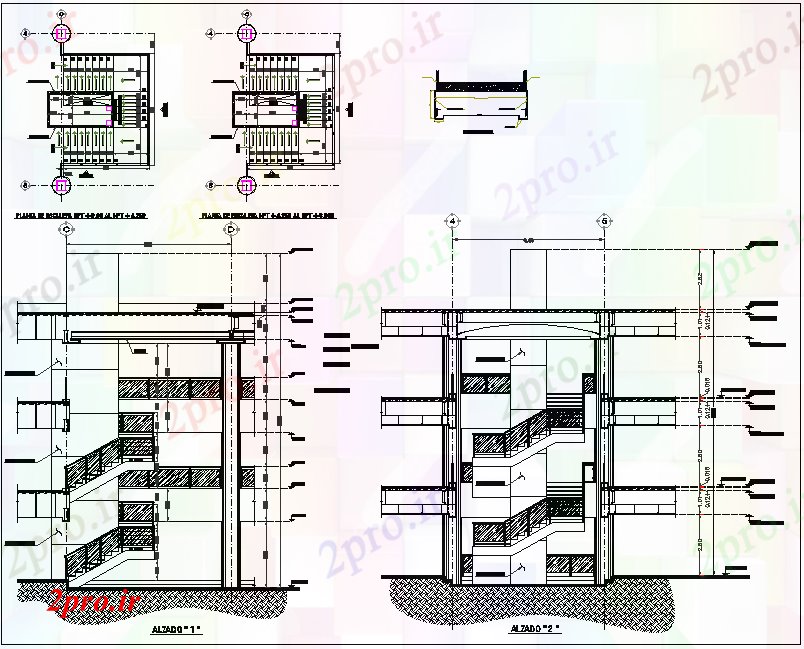 دانلود نقشه ساختمان اداری - تجاری - صنعتی ساختمان بخش جزئیات و طرحی پله جزئیات 22 در 44 متر (کد67811)