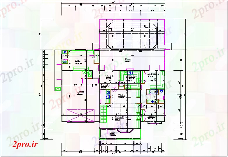 دانلود نقشه مسکونی ، ویلایی ، آپارتمان خط ویلایی مرکز طرحی جزئیات 62 در 72 متر (کد67816)