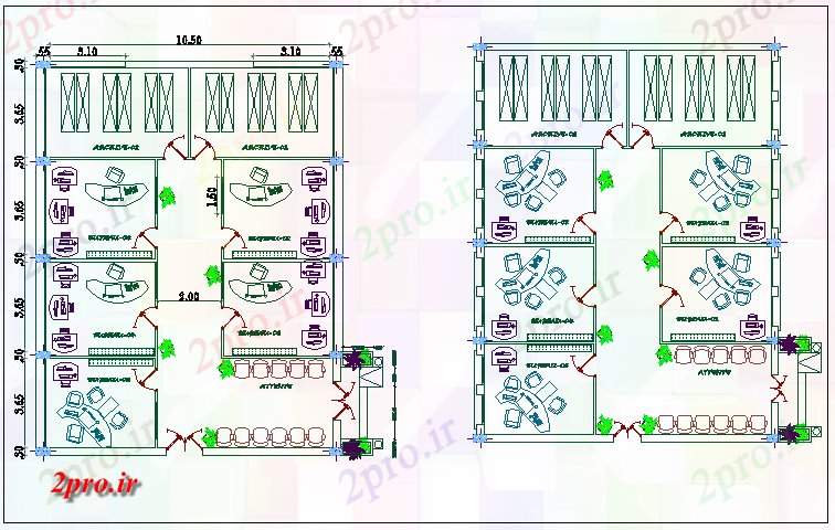 دانلود نقشه ساختمان اداری - تجاری - صنعتی جزئیات طرحی طبقه ساختمان اداری 11 در 14 متر (کد67833)