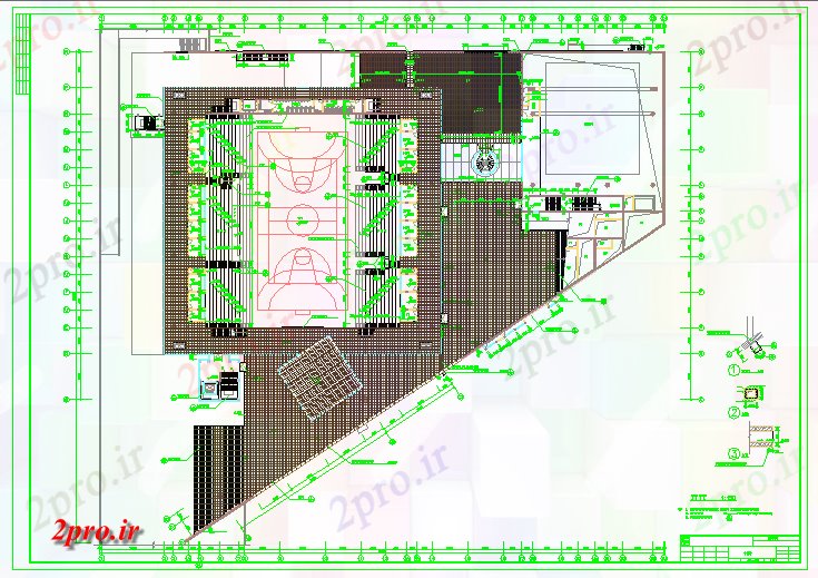 دانلود نقشه ورزشگاه ، سالن ورزش ، باشگاه مرکز ورزشی دراز کردن طراحی پرونده 110 در 126 متر (کد67844)