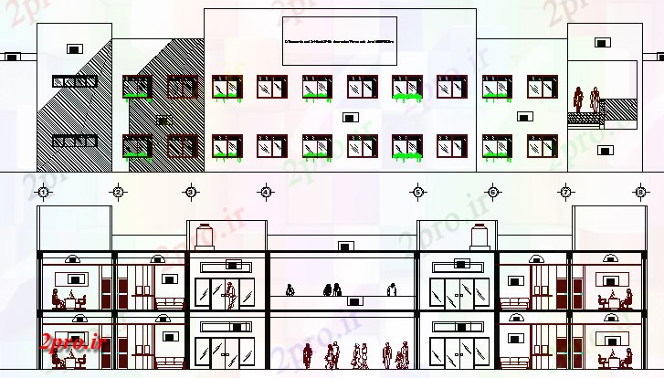 دانلود نقشه ساختمان دولتی ، سازمانی نما جلو و فرم، اداره دولتی ساخت 40 در 40 متر (کد67862)